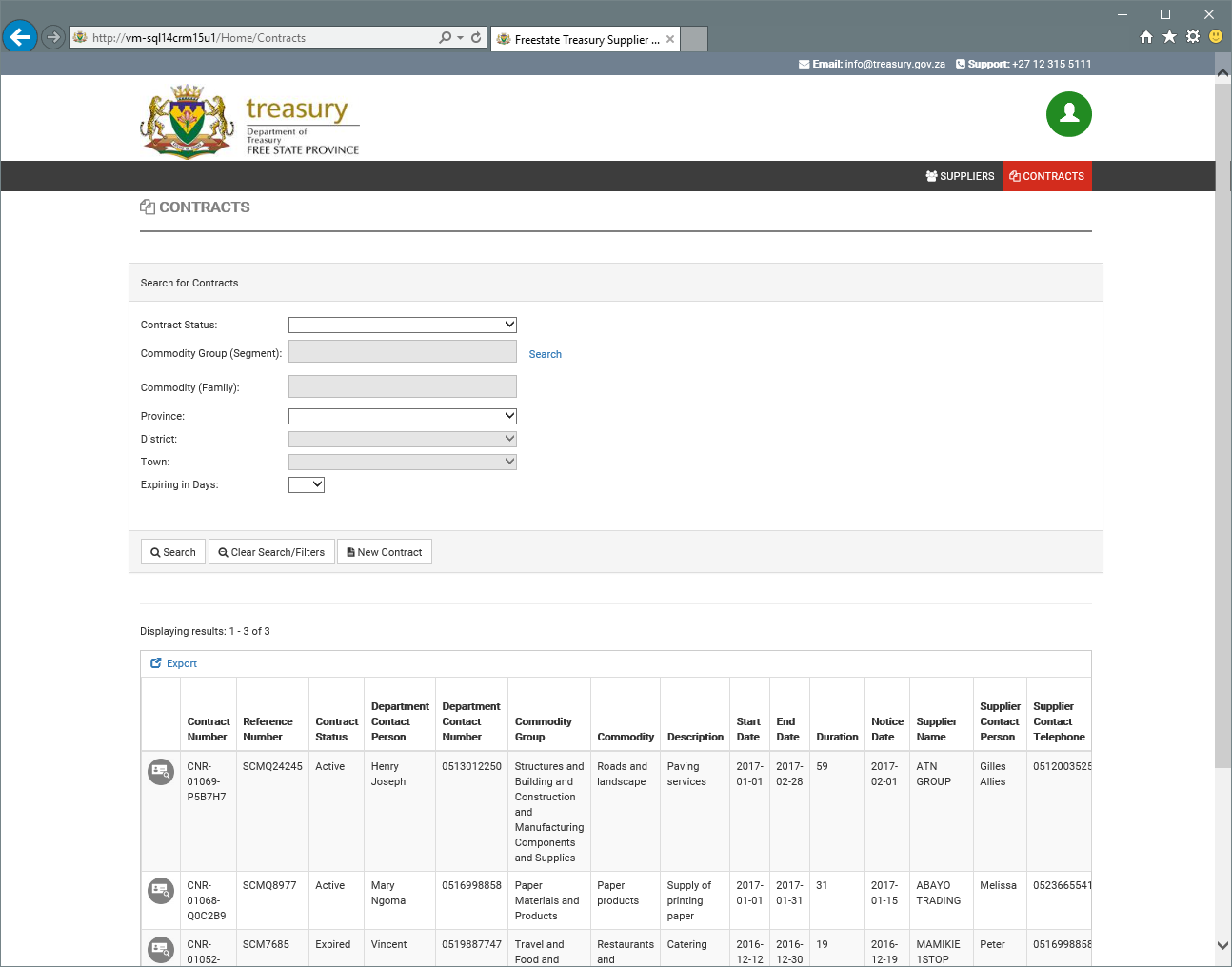 Supplier Portal – Search for Contracts